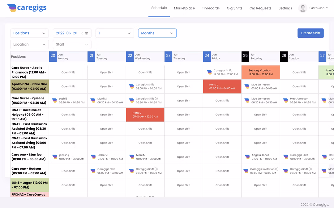 Caregigs Scheduling Software